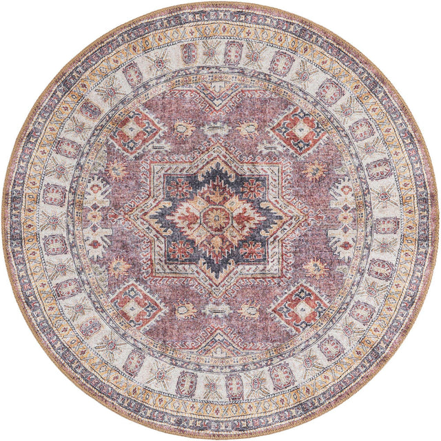 Washable Antique Rose Pink 3' 6 x 3' 6 Timeless Round Area Rug Easy to Clean Stain Resistant & Durable Traditional Classic Vintage Design Carpet for Sale at Rug Engine