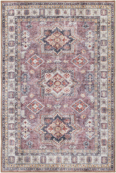 Washable Antique Rose Pink 4' 1 x 6' 1 Timeless Rectangle Area Rug Easy to Clean Stain Resistant & Durable Traditional Classic Vintage Design Carpet for Sale at Rug Engine