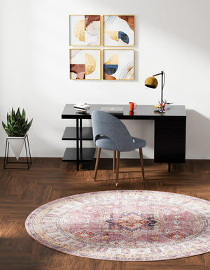 Washable Antique Rose Pink 2' x 2' Timeless Round Area Rug Easy to Clean Stain Resistant & Durable Traditional Classic Vintage Design Carpet for Sale at Rug Engine