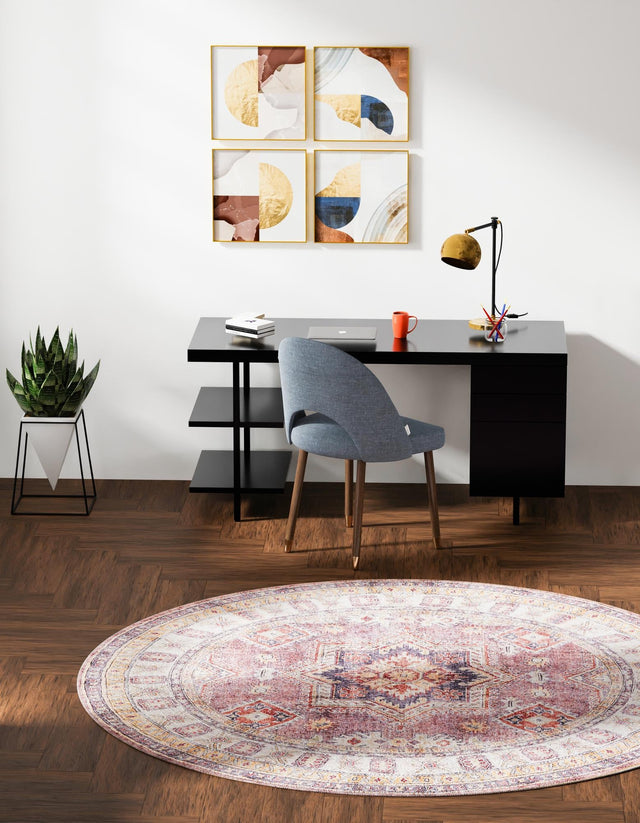 Washable Antique Rose Pink 5' 1 x 5' 1 Timeless Round Area Rug Easy to Clean Stain Resistant & Durable Traditional Classic Vintage Design Carpet for Sale at Rug Engine
