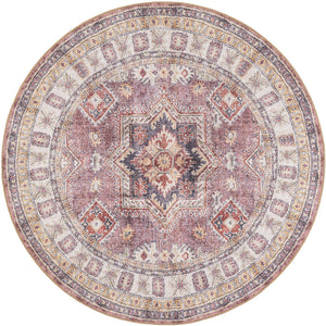 Washable Antique Rose Pink 5' 1 x 5' 1 Timeless Round Area Rug Easy to Clean Stain Resistant & Durable Traditional Classic Vintage Design Carpet for Sale at Rug Engine
