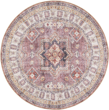Washable Antique Rose Pink 5' 1 x 5' 1 Timeless Round Area Rug Easy to Clean Stain Resistant & Durable Traditional Classic Vintage Design Carpet for Sale at Rug Engine