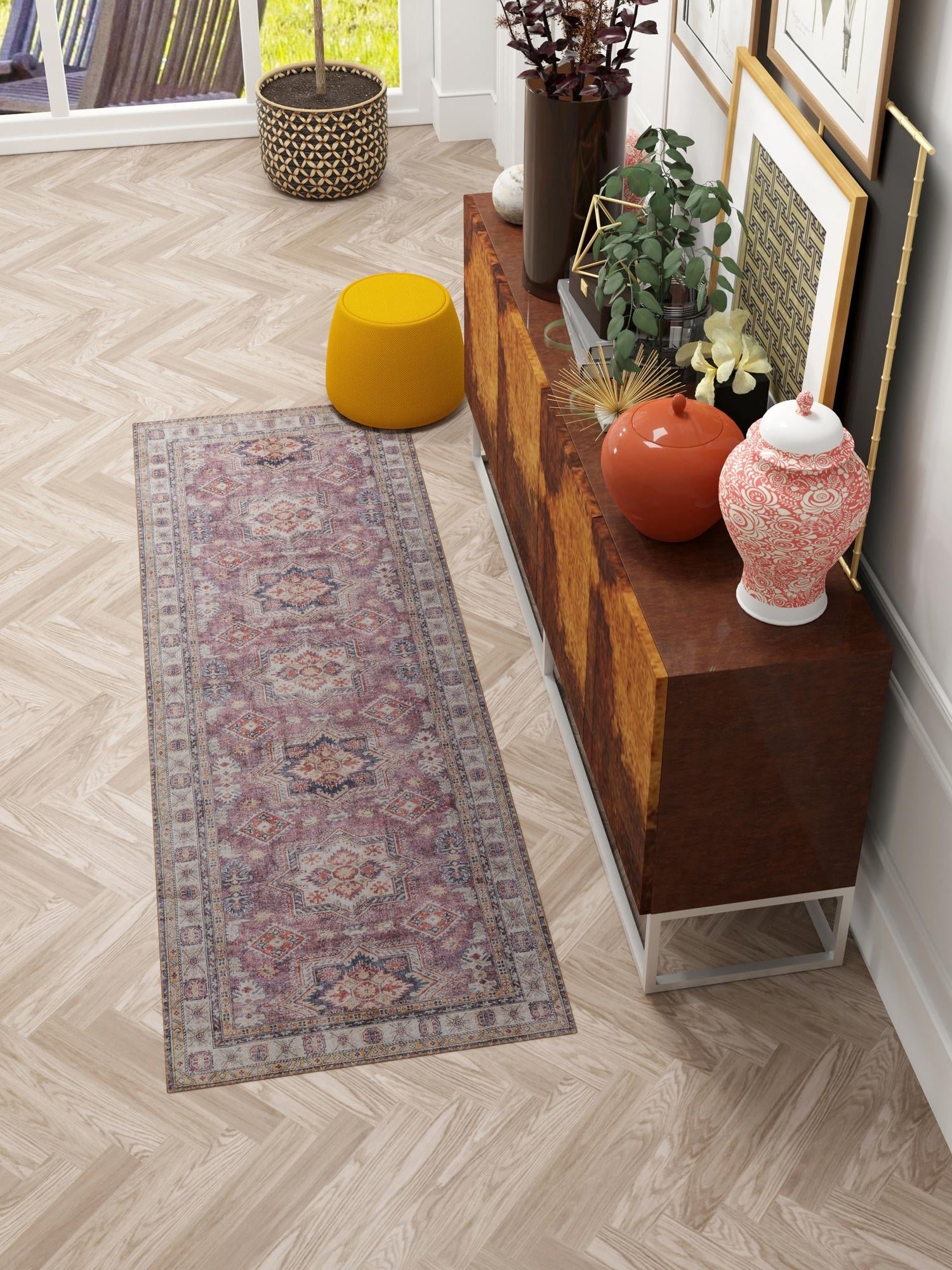 Washable Antique Rose Pink 2' 7 x 10' Timeless Runner Area Rug Easy to Clean Stain Resistant & Durable Traditional Classic Vintage Design Carpet for Sale at Rug Engine