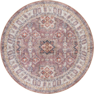 Washable Antique Rose Pink 7' 10 x 7' 10 Timeless Round Area Rug Easy to Clean Stain Resistant & Durable Traditional Classic Vintage Design Carpet for Sale at Rug Engine