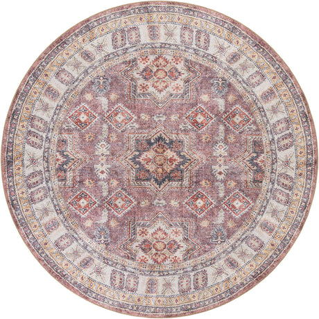 Washable Antique Rose Pink 7' 10 x 7' 10 Timeless Round Area Rug Easy to Clean Stain Resistant & Durable Traditional Classic Vintage Design Carpet for Sale at Rug Engine