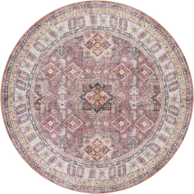 Washable Antique Rose Pink 7' 10 x 7' 10 Timeless Round Area Rug Easy to Clean Stain Resistant & Durable Traditional Classic Vintage Design Carpet for Sale at Rug Engine