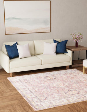 Washable Antique Rose Pink 7' 10 x 7' 10 Timeless Square Area Rug Easy to Clean Stain Resistant & Durable Traditional Classic Vintage Design Carpet for Sale at Rug Engine