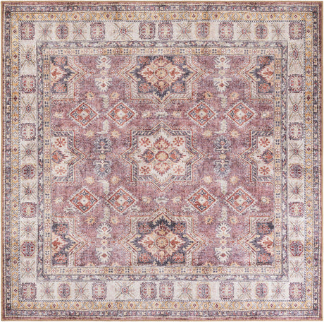 Washable Antique Rose Pink 7' 10 x 7' 10 Timeless Square Area Rug Easy to Clean Stain Resistant & Durable Traditional Classic Vintage Design Carpet for Sale at Rug Engine