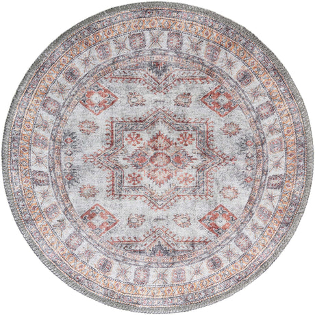 Washable Ivory 2' x 2' Timeless Round Area Rug Easy to Clean Stain Resistant & Durable Traditional Classic Vintage Design Carpet for Sale at Rug Engine