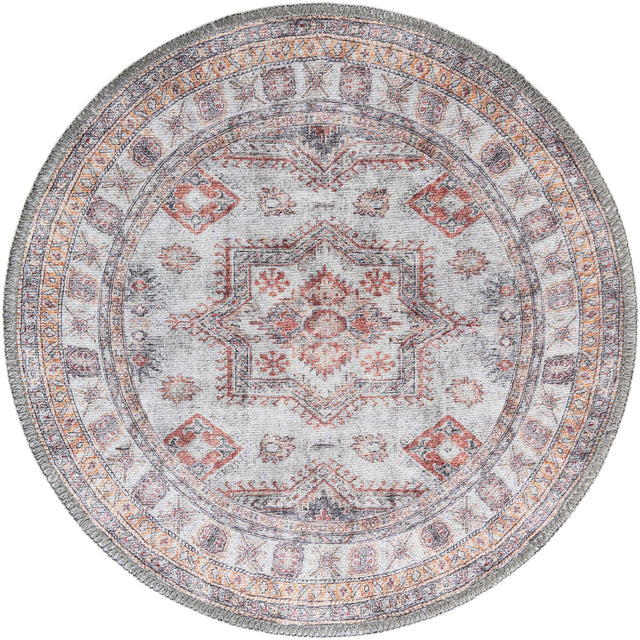 Washable Ivory 2' x 2' Timeless Round Area Rug Easy to Clean Stain Resistant & Durable Traditional Classic Vintage Design Carpet for Sale at Rug Engine