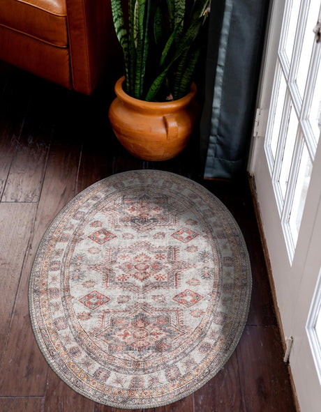 Washable Ivory 2' x 3' 1 Timeless Oval Area Rug Easy to Clean Stain Resistant & Durable Traditional Classic Vintage Design Carpet for Sale at Rug Engine