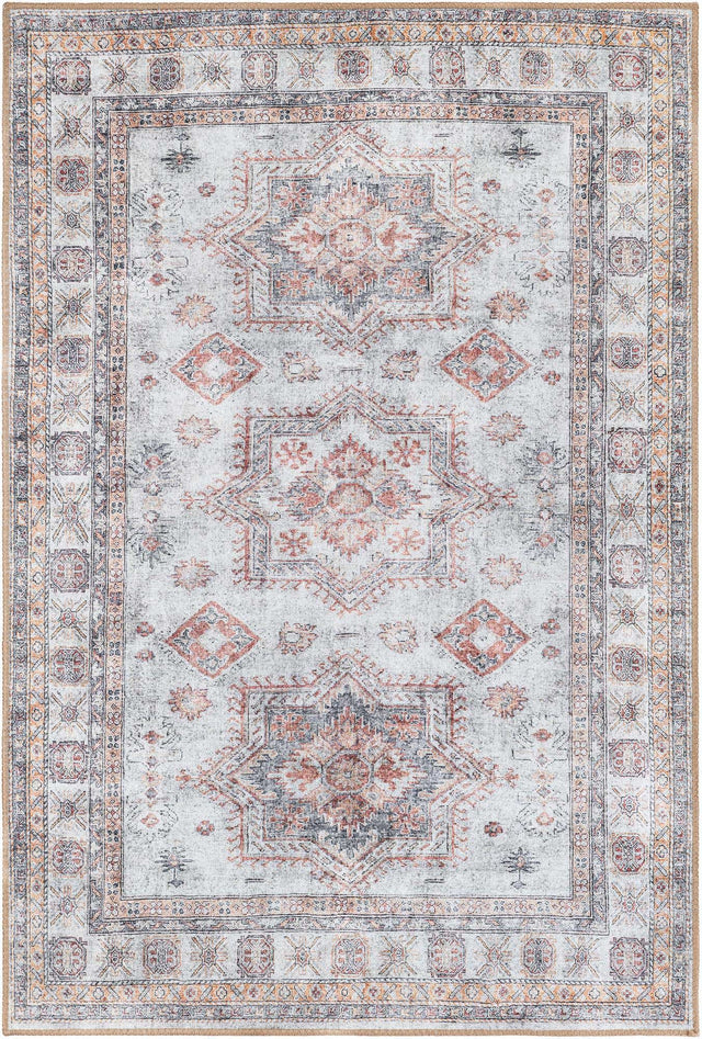 Washable Ivory 4' 1 x 6' 1 Timeless Rectangle Area Rug Easy to Clean Stain Resistant & Durable Traditional Classic Vintage Design Carpet for Sale at Rug Engine