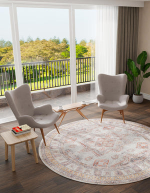 Washable Ivory 2' x 2' Timeless Round Area Rug Easy to Clean Stain Resistant & Durable Traditional Classic Vintage Design Carpet for Sale at Rug Engine
