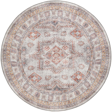 Washable Ivory 5' 1 x 5' 1 Timeless Round Area Rug Easy to Clean Stain Resistant & Durable Traditional Classic Vintage Design Carpet for Sale at Rug Engine