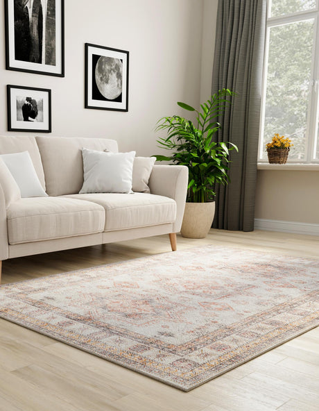 Washable Ivory 6' 1 x 9' Timeless Rectangle Area Rug Easy to Clean Stain Resistant & Durable Traditional Classic Vintage Design Carpet for Sale at Rug Engine