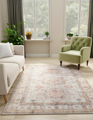 Washable Ivory 5' 1 x 8' Timeless Rectangle Area Rug Easy to Clean Stain Resistant & Durable Traditional Classic Vintage Design Carpet for Sale at Rug Engine