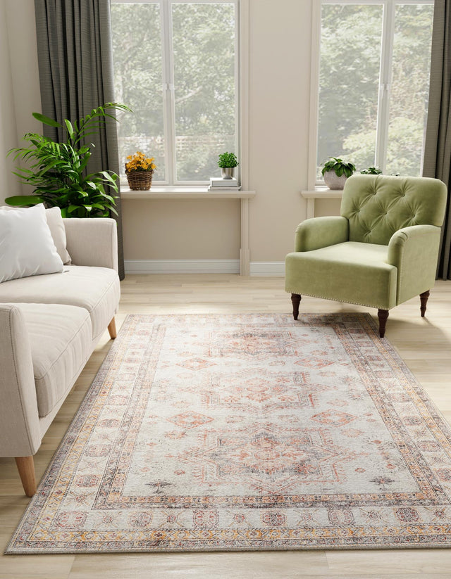 Washable Ivory 5' 1 x 8' Timeless Rectangle Area Rug Easy to Clean Stain Resistant & Durable Traditional Classic Vintage Design Carpet for Sale at Rug Engine