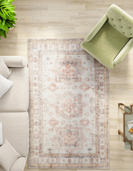 Washable Ivory 6' 1 x 9' Timeless Rectangle Area Rug Easy to Clean Stain Resistant & Durable Traditional Classic Vintage Design Carpet for Sale at Rug Engine