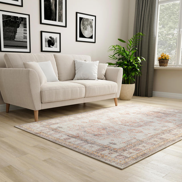 Washable Ivory 5' 1 x 8' Timeless Rectangle Area Rug Easy to Clean Stain Resistant & Durable Traditional Classic Vintage Design Carpet for Sale at Rug Engine