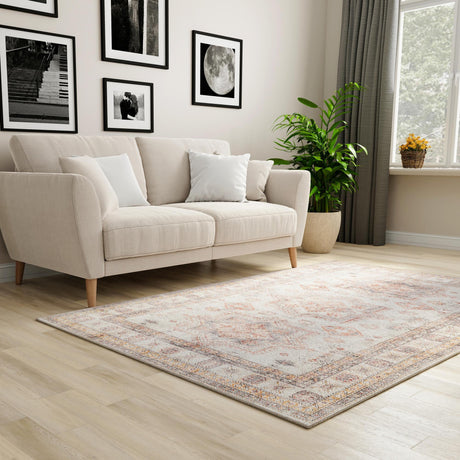 Washable Ivory 6' 1 x 9' Timeless Rectangle Area Rug Easy to Clean Stain Resistant & Durable Traditional Classic Vintage Design Carpet for Sale at Rug Engine