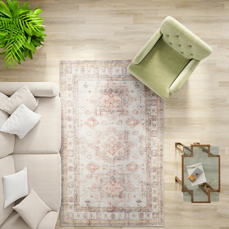 Washable Ivory 6' 1 x 9' Timeless Rectangle Area Rug Easy to Clean Stain Resistant & Durable Traditional Classic Vintage Design Carpet for Sale at Rug Engine