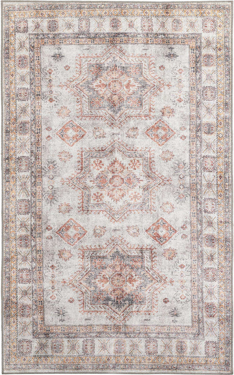 Washable Ivory 5' 1 x 8' Timeless Rectangle Area Rug Easy to Clean Stain Resistant & Durable Traditional Classic Vintage Design Carpet for Sale at Rug Engine