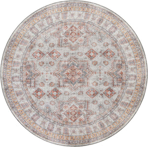 Washable Ivory 7' 10 x 7' 10 Timeless Round Area Rug Easy to Clean Stain Resistant & Durable Traditional Classic Vintage Design Carpet for Sale at Rug Engine