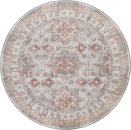 Washable Ivory 7' 10 x 7' 10 Timeless Round Area Rug Easy to Clean Stain Resistant & Durable Traditional Classic Vintage Design Carpet for Sale at Rug Engine