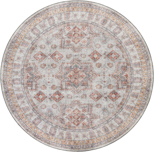 Washable Ivory 7' 10 x 7' 10 Timeless Round Area Rug Easy to Clean Stain Resistant & Durable Traditional Classic Vintage Design Carpet for Sale at Rug Engine