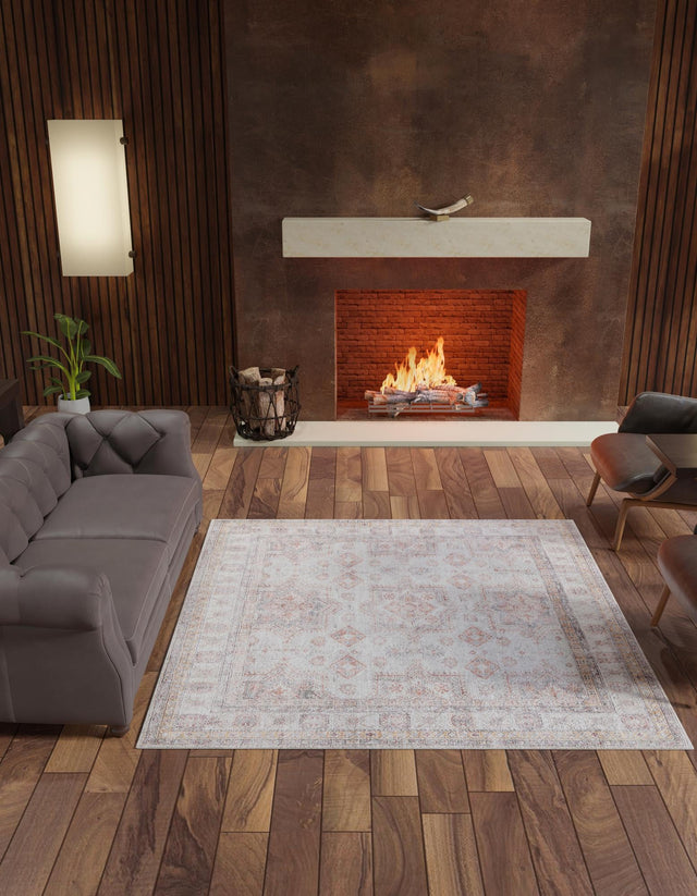 Washable Ivory 7' 10 x 7' 10 Timeless Square Area Rug Easy to Clean Stain Resistant & Durable Traditional Classic Vintage Design Carpet for Sale at Rug Engine