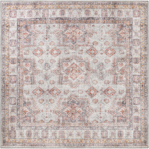 Washable Ivory 7' 10 x 7' 10 Timeless Square Area Rug Easy to Clean Stain Resistant & Durable Traditional Classic Vintage Design Carpet for Sale at Rug Engine