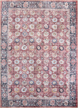 Washable Vintage Red 9' 5 x 13' 1 Timeless Rectangle Area Rug Easy to Clean Stain Resistant & Durable Traditional Classic Vintage Design Carpet for Sale at Rug Engine