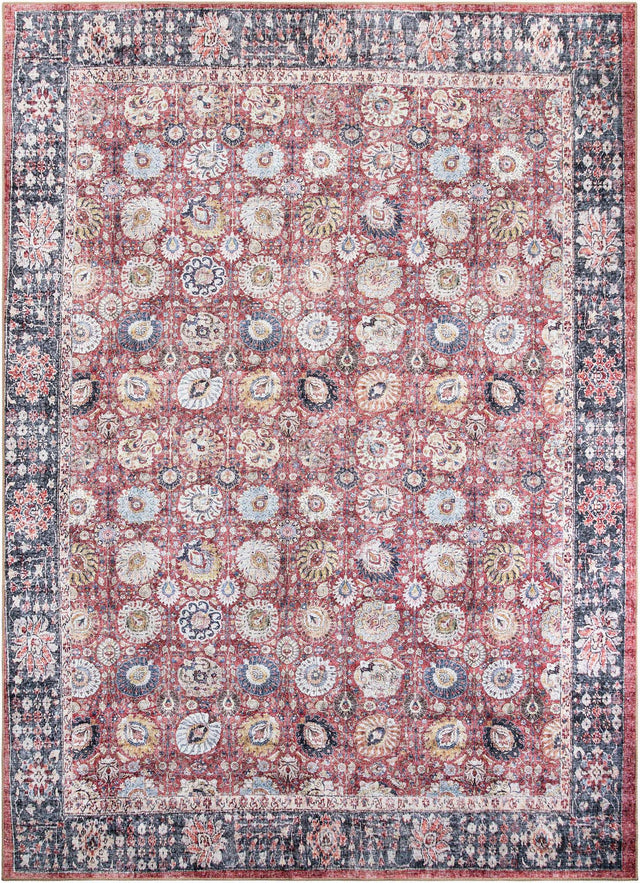 Washable Vintage Red 9' 5 x 13' 1 Timeless Rectangle Area Rug Easy to Clean Stain Resistant & Durable Traditional Classic Vintage Design Carpet for Sale at Rug Engine