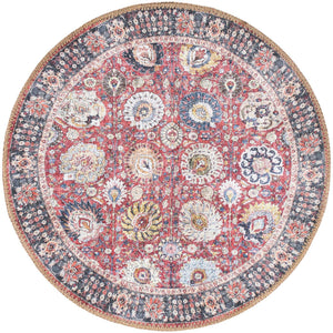 Washable Vintage Red 2' x 2' Timeless Round Area Rug Easy to Clean Stain Resistant & Durable Traditional Classic Vintage Design Carpet for Sale at Rug Engine