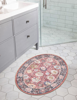 Washable Vintage Red 2' x 3' 1 Timeless Oval Area Rug Easy to Clean Stain Resistant & Durable Traditional Classic Vintage Design Carpet for Sale at Rug Engine
