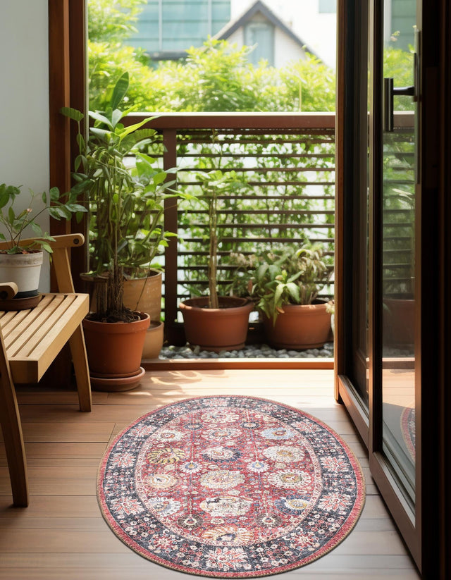 Washable Vintage Red 2' x 3' 1 Timeless Oval Area Rug Easy to Clean Stain Resistant & Durable Traditional Classic Vintage Design Carpet for Sale at Rug Engine