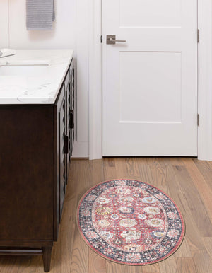 Washable Vintage Red 2' x 3' 1 Timeless Oval Area Rug Easy to Clean Stain Resistant & Durable Traditional Classic Vintage Design Carpet for Sale at Rug Engine