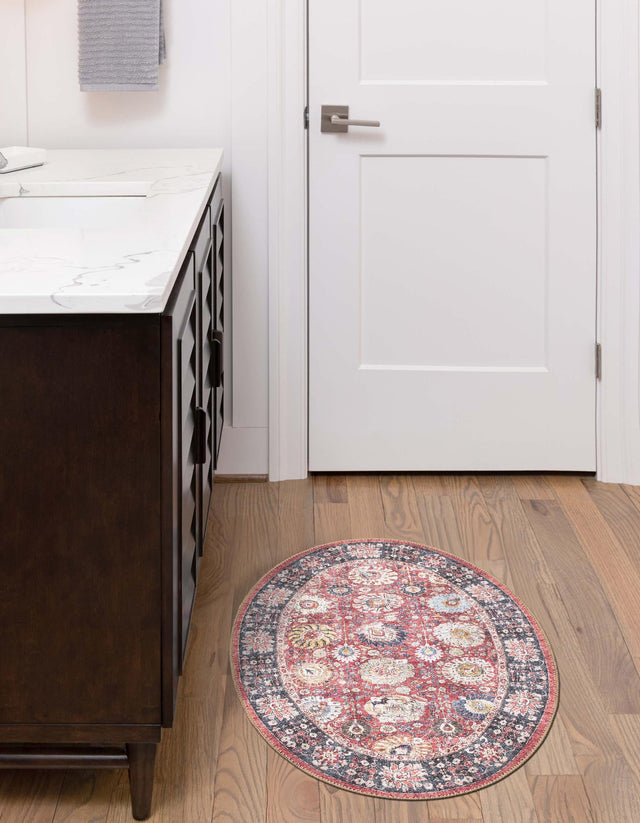 Washable Vintage Red 2' x 3' 1 Timeless Oval Area Rug Easy to Clean Stain Resistant & Durable Traditional Classic Vintage Design Carpet for Sale at Rug Engine
