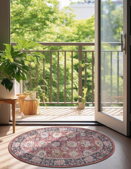 Washable Vintage Red 2' x 3' 1 Timeless Oval Area Rug Easy to Clean Stain Resistant & Durable Traditional Classic Vintage Design Carpet for Sale at Rug Engine