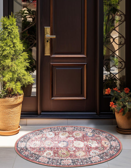Washable Vintage Red 2' x 3' 1 Timeless Oval Area Rug Easy to Clean Stain Resistant & Durable Traditional Classic Vintage Design Carpet for Sale at Rug Engine