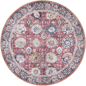 Washable Vintage Red 3' 6 x 3' 6 Timeless Round Area Rug Easy to Clean Stain Resistant & Durable Traditional Classic Vintage Design Carpet for Sale at Rug Engine