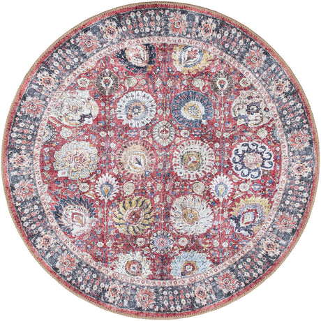 Washable Vintage Red 3' 6 x 3' 6 Timeless Round Area Rug Easy to Clean Stain Resistant & Durable Traditional Classic Vintage Design Carpet for Sale at Rug Engine