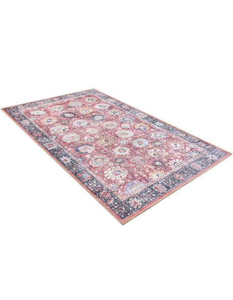 Washable Vintage Red 3' 6 x 5' 6 Timeless Rectangle Area Rug Easy to Clean Stain Resistant & Durable Traditional Classic Vintage Design Carpet for Sale at Rug Engine