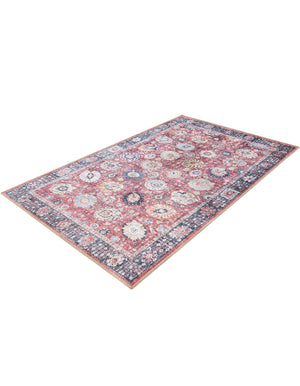 Washable Vintage Red 3' 6 x 5' 6 Timeless Rectangle Area Rug Easy to Clean Stain Resistant & Durable Traditional Classic Vintage Design Carpet for Sale at Rug Engine