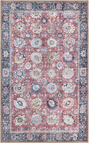 Washable Vintage Red 3' 6 x 5' 6 Timeless Rectangle Area Rug Easy to Clean Stain Resistant & Durable Traditional Classic Vintage Design Carpet for Sale at Rug Engine