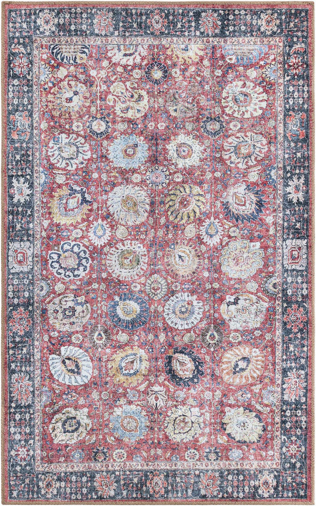 Washable Vintage Red 3' 6 x 5' 6 Timeless Rectangle Area Rug Easy to Clean Stain Resistant & Durable Traditional Classic Vintage Design Carpet for Sale at Rug Engine