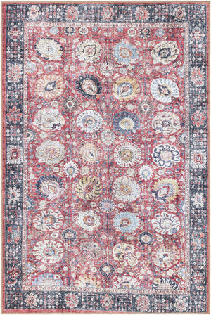 Washable Vintage Red 4' 1 x 6' 1 Timeless Rectangle Area Rug Easy to Clean Stain Resistant & Durable Traditional Classic Vintage Design Carpet for Sale at Rug Engine