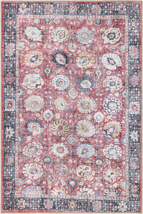 Washable Vintage Red 4' 1 x 6' 1 Timeless Rectangle Area Rug Easy to Clean Stain Resistant & Durable Traditional Classic Vintage Design Carpet for Sale at Rug Engine