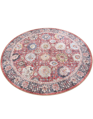 Washable Vintage Red 5' 1 x 5' 1 Timeless Round Area Rug Easy to Clean Stain Resistant & Durable Traditional Classic Vintage Design Carpet for Sale at Rug Engine