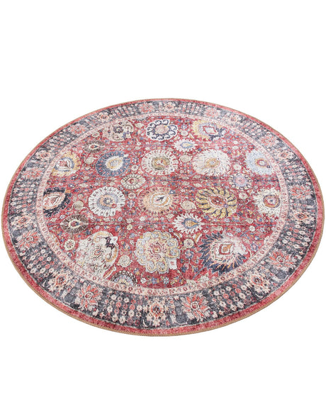 Washable Vintage Red 5' 1 x 5' 1 Timeless Round Area Rug Easy to Clean Stain Resistant & Durable Traditional Classic Vintage Design Carpet for Sale at Rug Engine